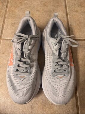 HOKA Light Gray Athletic Sneakers with Coral Accent